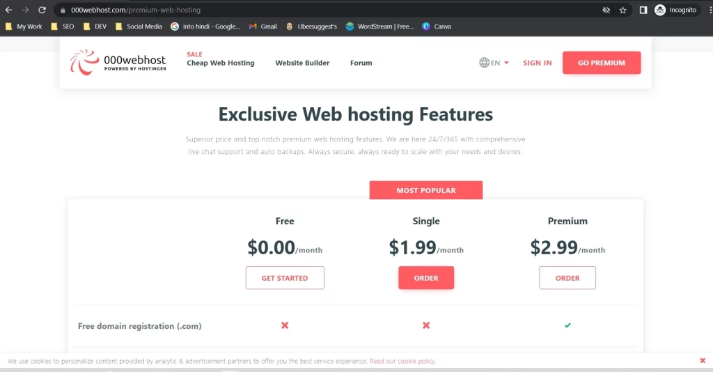 000webhost Pricing
